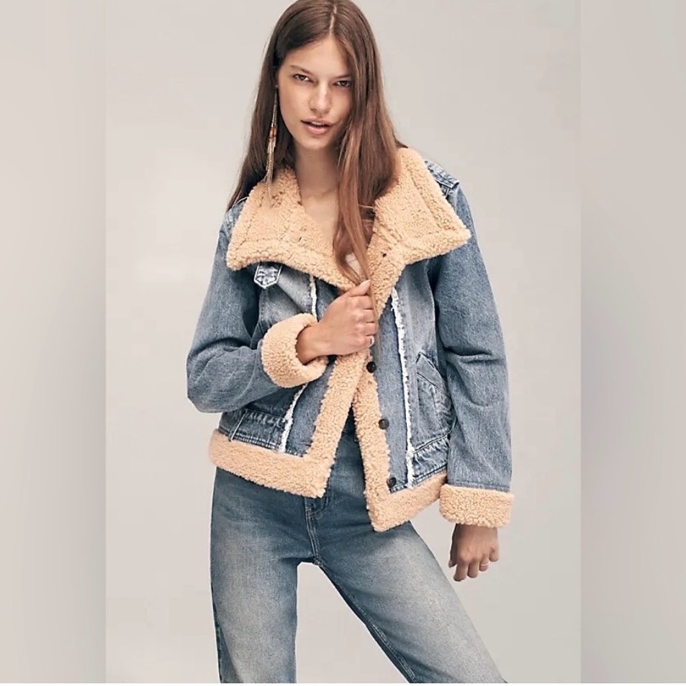We The Free Rylee Cozy Blue Denim Moto Jacket - Picture 7 of 12